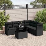 vidaXL Salon de jardin 7 Pièces avec coussins noir résine tressée