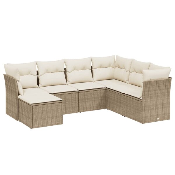 vidaXL Salon de jardin avec coussins 7 Pièces beige résine tressée