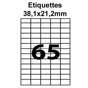 Étiquettes adhésives  38 1x21 2mm  (65étiquettes/feuille) - blanc - 50 feuilles -t3azur
