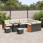 vidaXL Ensemble de canapé de jardin avec coussin 12 Pièces Noir et Crème