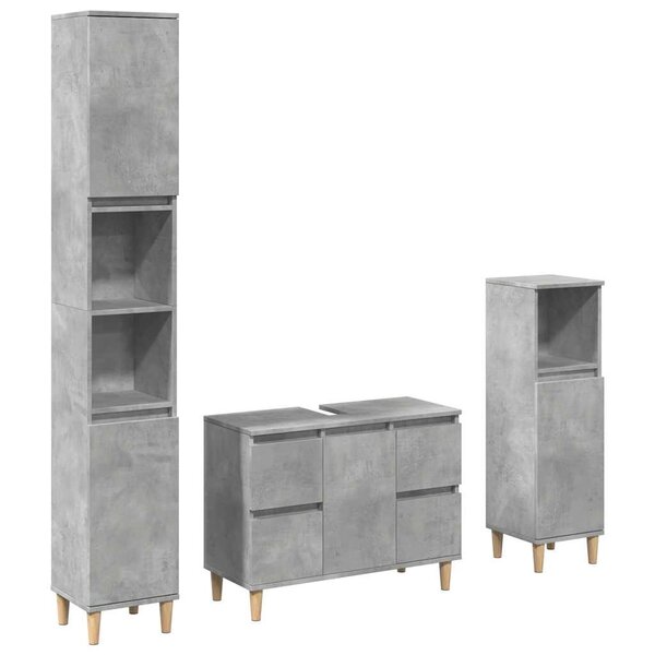 vidaXL Ensemble de meubles de salle de bain 3 Pièces gris béton