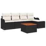 Ensemble de canapé de jardin 6 pièces avec coussins Noir en poly rattan Acacia