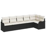 Ensemble de canapé de jardin 6 pièces avec coussins noir en poly rotin