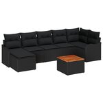 Ensemble de Sofa de Jardin 8 Pièces avec Coussins Noir Poly Rattan Acacia