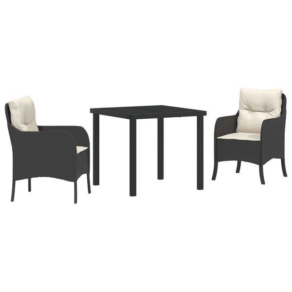 vidaXL Set de salle à manger de jardin 3 pièces avec coussins en rattan poly noir