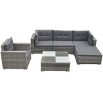 Salon de jardin meuble d'extérieur ensemble de mobilier avec coussins 6 pièces résine tressée gris 02_0018321