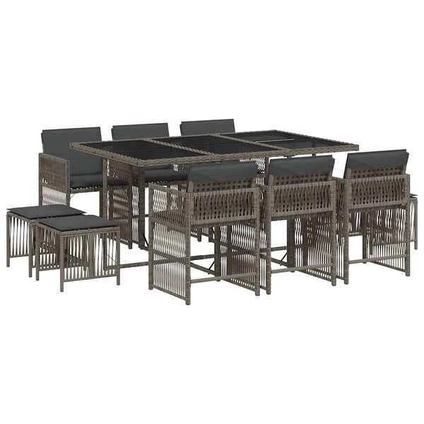 vidaXL Ensemble à manger de jardin 11Pièces avec coussins gris poly rotin