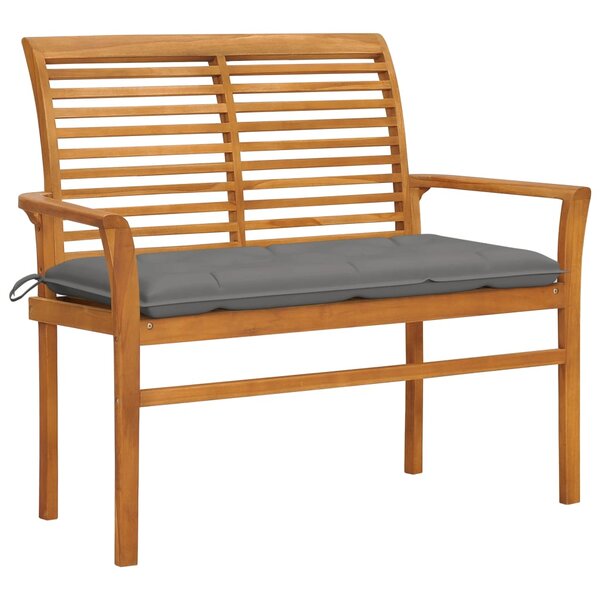 vidaXL Banc de jardin avec coussin gris 112 cm Bois de teck massif