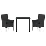 vidaXL Ensemble de salle à manger pour jardin 3 Pièces Noir Poly rotin