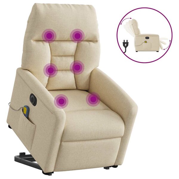 vidaXL Fauteuil inclinable de massage électrique Crème Tissu