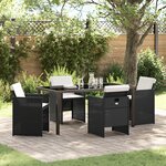 vidaXL Ensemble de Salle à Manger de Jardin de 5 Pièces avec Coussins en Rattan Poly Noir