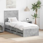 vidaXL Cadre de lit avec tiroir Gris béton 75 x 190 cm Bois Ingénierie