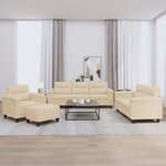 vidaXL Ensemble de canapés 4 Pièces avec coussins crème tissu microfibre