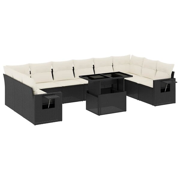 vidaXL Salon de jardin 11 Pièces avec coussins noir résine tressée