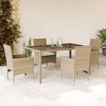 vidaXL Ensemble à manger de jardin et coussins 5 Pièces beige rotin verre