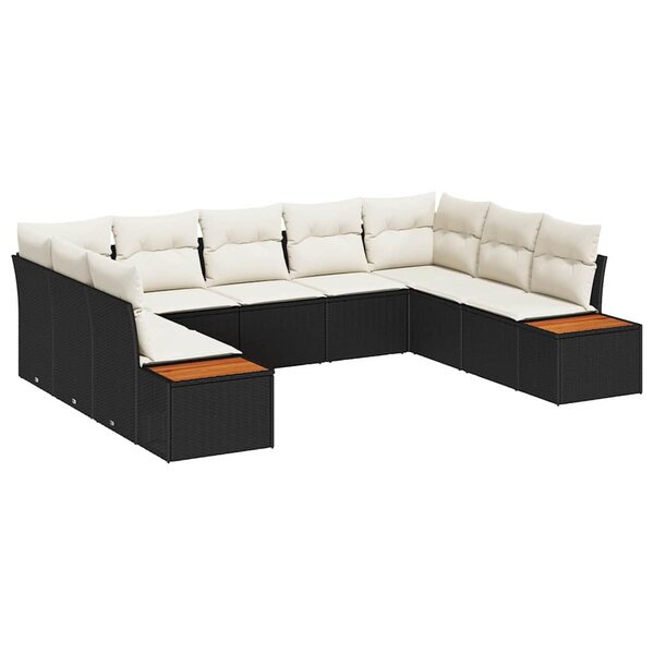vidaXL Canapé de jardin 9 pièces avec coussins - Poly rotin noir et acacia.