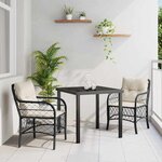 vidaXL Ensemble de salle à manger pour jardin 3 Pièces Noir Poly rotin