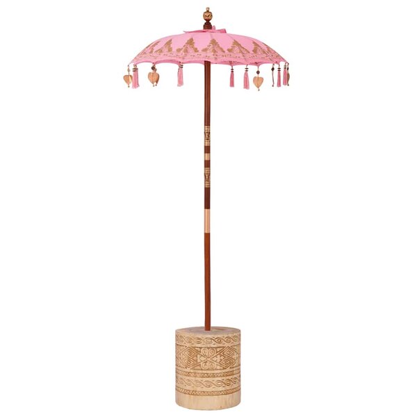 vidaXL Parasol avec Base Rose et Marron 250 cm Coton et bois