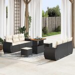 vidaXL Ensemble de canapé de jardin avec coussin 9 Pièces Noir et crème