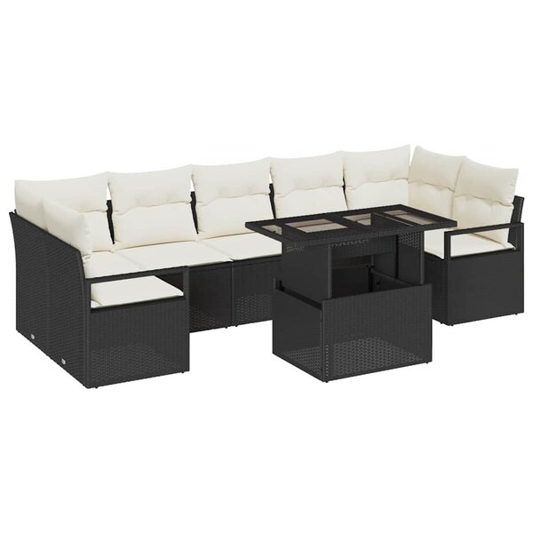 vidaXL Ensemble de canapé de jardin avec coussin 8 Pièces Noir et crème
