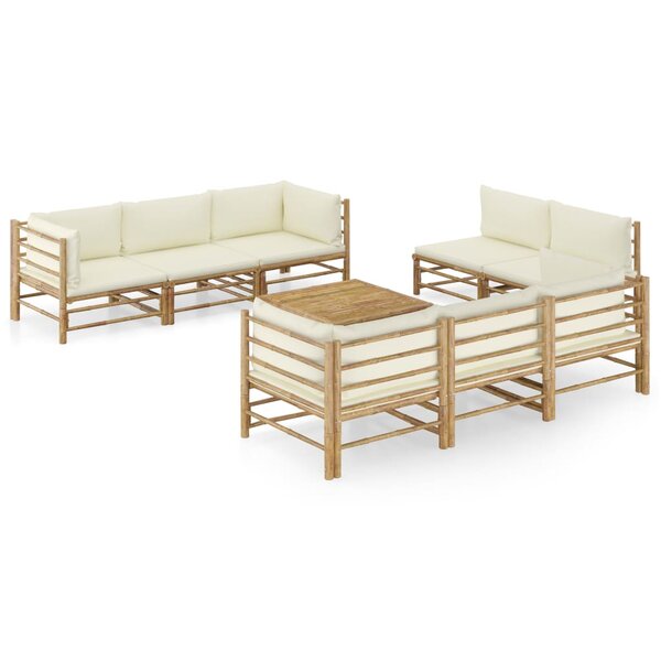 vidaXL Salon de jardin 9 Pièces avec coussins blanc crème bambou