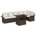 vidaXL Set de canapé de jardin 7 pièces avec coussins marron en rotin poly