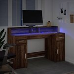 vidaXL Bureau et lumières LED chêne marron bois d'ingénierie