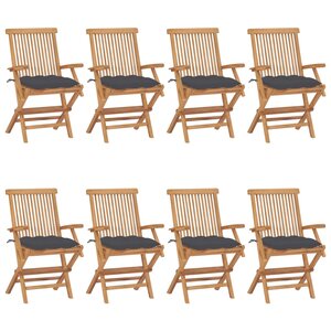 vidaXL Chaises de jardin avec coussins anthracite lot de 8 Teck massif