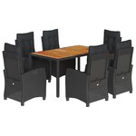 vidaXL Ensemble à manger de jardin coussins 7Pièces Noir Résine tressée