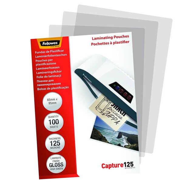 Pochette à plastifier  60 x 90 mm  250 microns (2x125) Pack de 100 FELLOWES