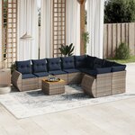 vidaXL Salon de jardin 9 Pièces avec coussins gris résine tressée