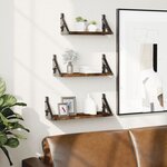 vidaXL Ensemble d'étagères murales 3 Pièces chêne fumé bois d'ingénierie