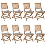 vidaXL Chaises pliables de jardin 8 Pièces avec coussins Bois d'acacia