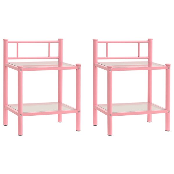 vidaXL Tables de chevet 2 Pièces Rose et transparent Métal et verre
