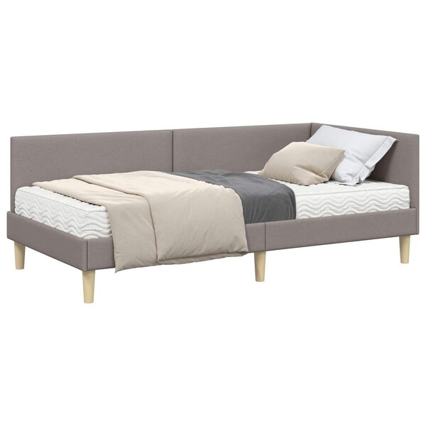 vidaXL Cadre de lit d'angle avec matelas 2 pc Taupe 90 x 200 cm tissu