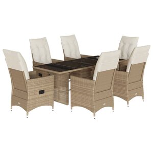 vidaXL Ensemble à manger de jardin et coussins 7 Pièces beige poly rotin