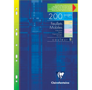 Feuillets mobiles couleur s/étui 21x29 7 200p (50x4 coul.assorties) Q.5x5 CLAIREFONTAINE
