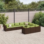vidaXL Salon de jardin 10 Pièces avec coussins marron résine tressée