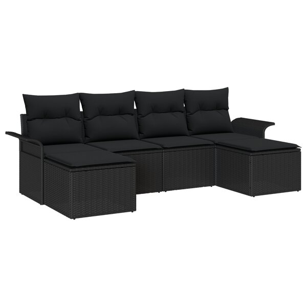 vidaXL Ensemble de Canapés de Jardin 6 Pièces avec Coussins Noir Poly Rattan