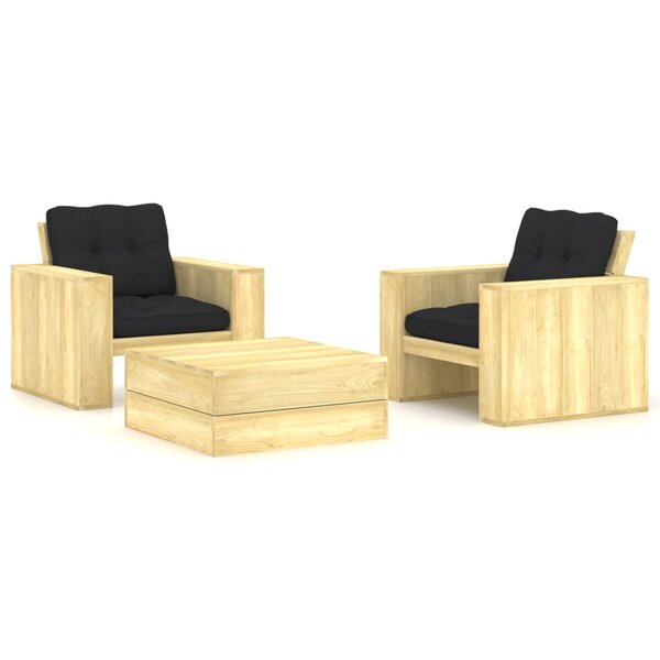 vidaXL Salon de jardin 3 Pièces avec coussins bois de pin imprégné