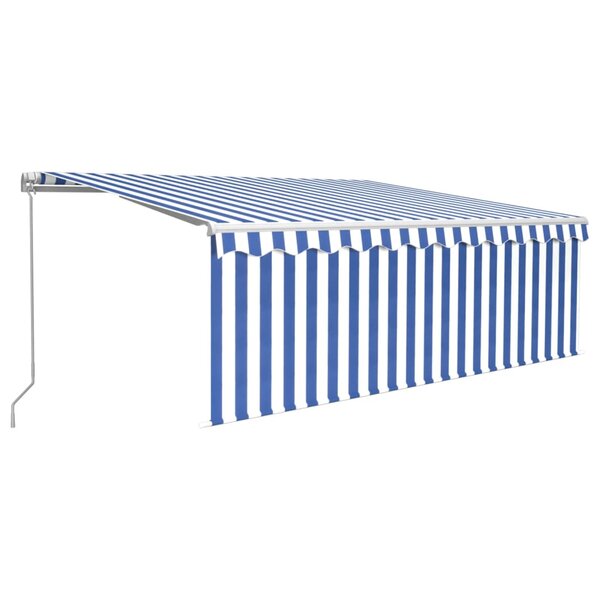 vidaXL Auvent manuel rétractable avec store et LED 4x3 m Bleu et blanc