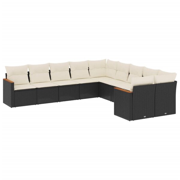 vidaXL Salon de jardin 10 Pièces avec coussins noir résine tressée