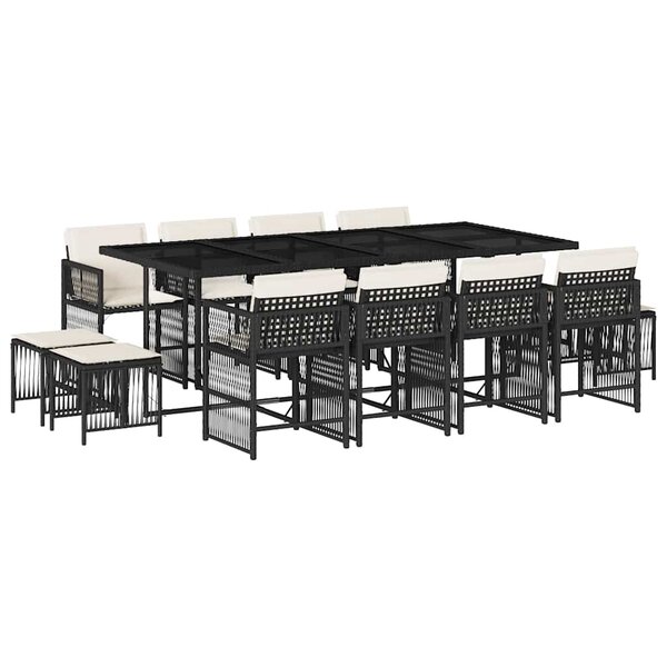 vidaXL Ensemble à manger de jardin 13 Pièces coussins noir résine tressée
