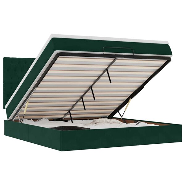vidaXL Cadre de lit ottoman avec matelas vert foncé 160x200 cm velours