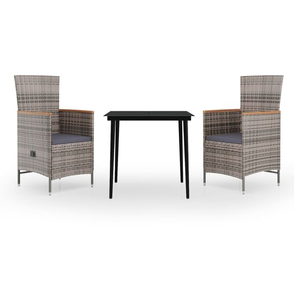 vidaXL Ensemble à manger de jardin avec coussins 3 Pièces Gris