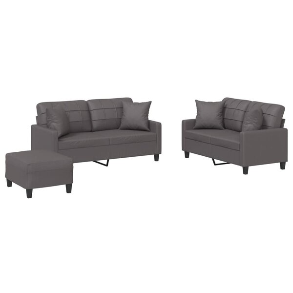 vidaXL Ensemble de canapés 3 Pièces avec coussins gris similicuir