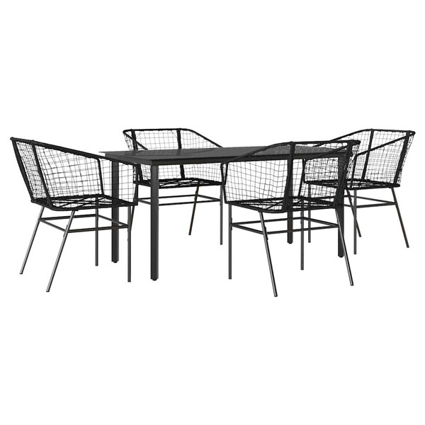 vidaXL Ensemble à manger de jardin 5 Pièces noir résine tressée verre