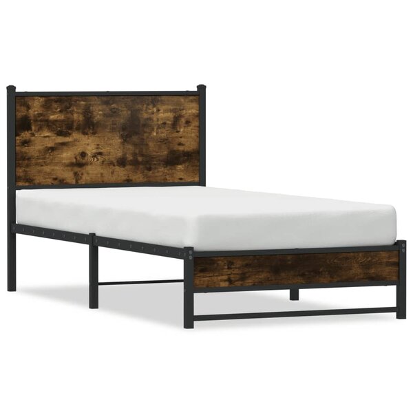 vidaXL Cadre de lit en métal sans matelas chêne fumé 75x190 cm