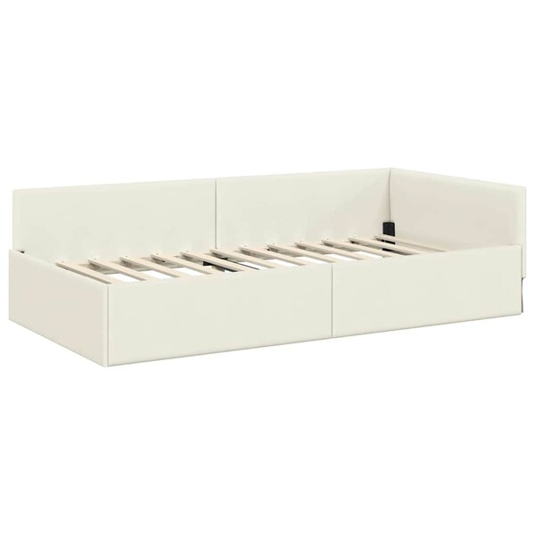 vidaXL Cadre de lit d'angle Crème 90 cm x 190 cm tissu
