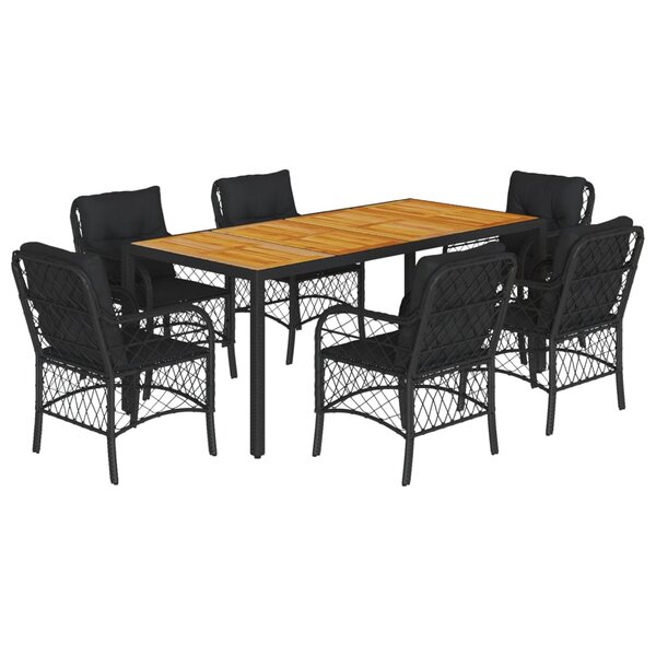 vidaXL Ensemble à manger de jardin coussins 7Pièces Noir Résine tressée